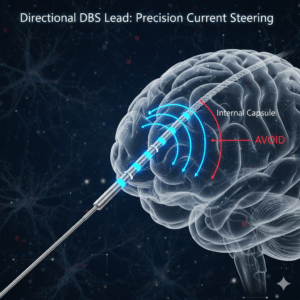 Directional DBS lead technology for enhanced current steering and precise neuromodulation in Parkinson's disease.
