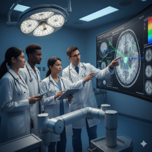 Best neurosurgeon team planning DBS surgery using robotic-assisted stereotactic guidance for movement disorders.
